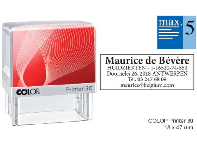 Tekststempel Colop Printer 30 +bon 5regels 47x18mm blauw