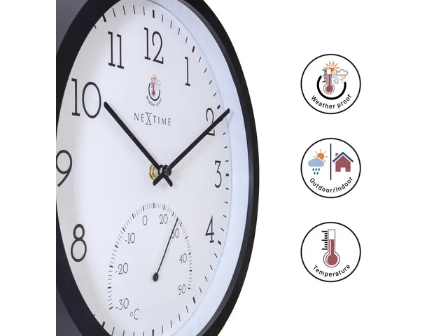 Buitenklok Nextime dia 30.5cm Marigold met temperatuur cijfers, zwarte