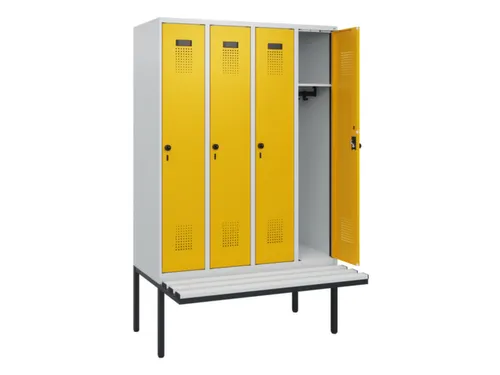 locker met bank,HxBxD 1950x1200x815mm,4vak,vak B 300mm,draaigrendel