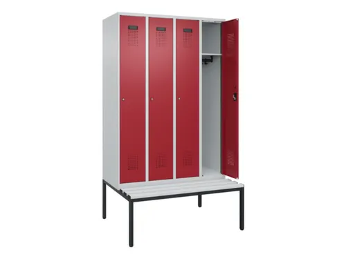locker met bank,HxBxD 2120x1200x815mm,4vak,vak B 300mm,cilinderslot
