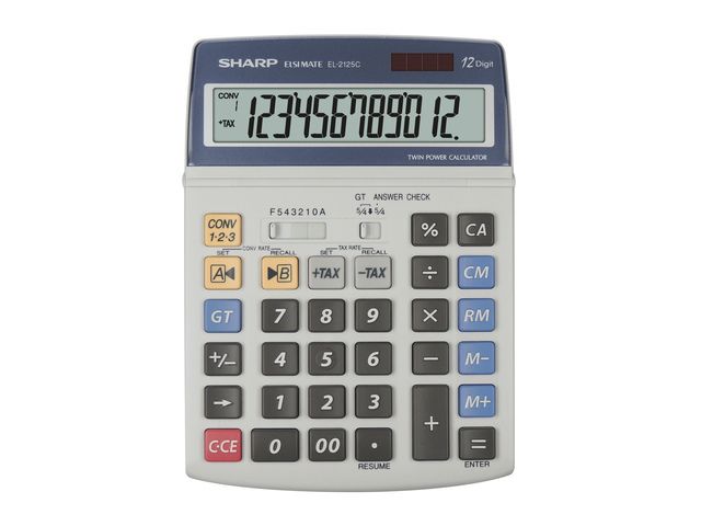 Calculator Sharp EL2125C grijs desk 12 digit | RekenmachinesWinkel.nl