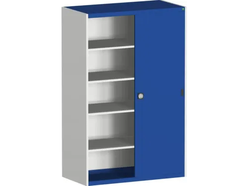 schuifdeurkast HxBxD 2000x1300x650mm Stalen romp Ral7035 front Ral5010