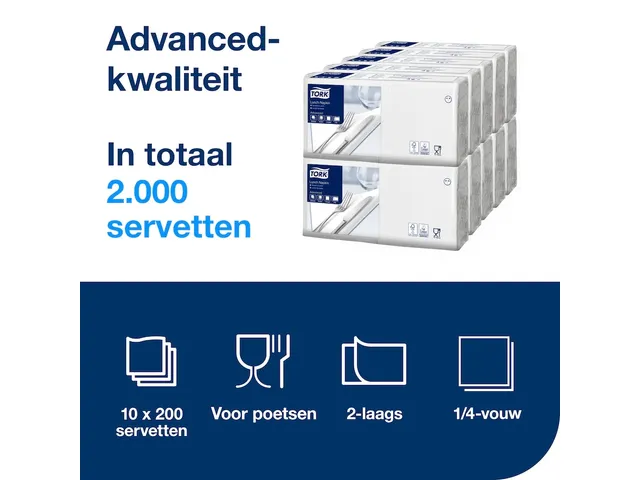 Servetten Tork 477149 2-laags 33x33cm wit 1/4 vouw 200st.