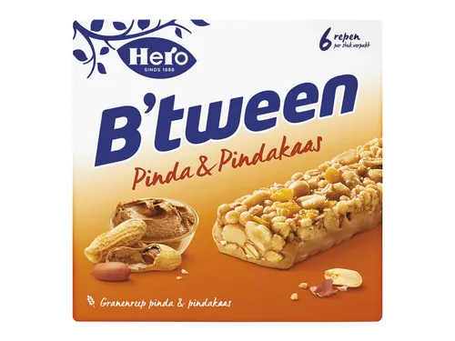 Tussendoortje Hero B'tween pinda&pindakaas 6pack reep 25gr