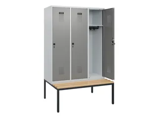 locker met bank,HxBxD 1950x1200x815mm,3vak,vak B 400mm,draaigrendel - 1