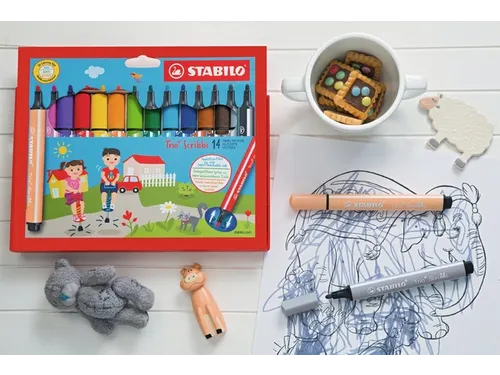 Viltstift STABILO Trio Scribbi 368/14 assorti etui à 14 stuks