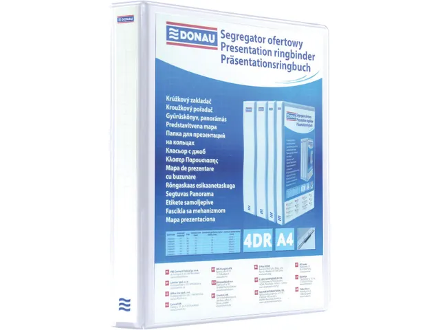 classeur à anneaux, PP, ft A4, 4 anneaux en D de 16 mm, blanc