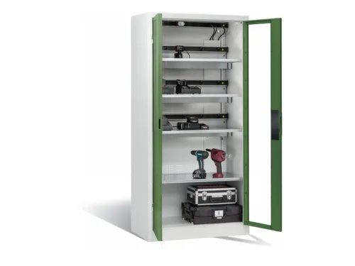 acculaadkast,HxBxD 1950x930x500mm,15stekkerdozen 230 V,ventilator