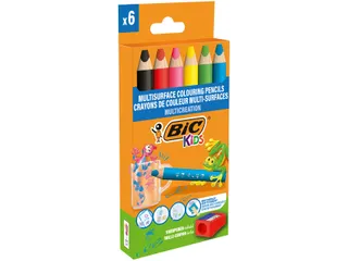 Kleurpotloden BicKids Multi Surface + puntenslijper assorti 6 stuks - 3