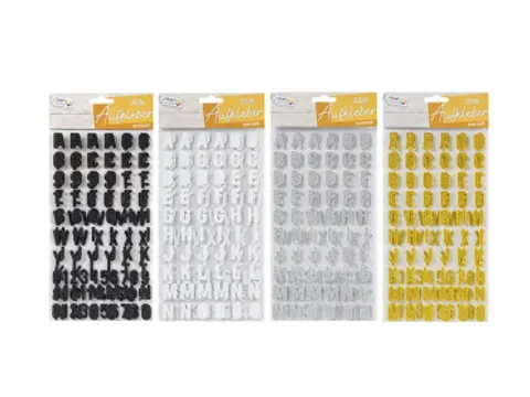 Stickers Alfabet glitter zwart wit zilver 3 assorti