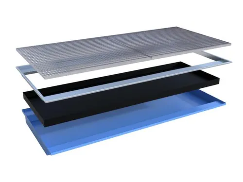ophangbak,opvangvol. 200l,HxBxD 135x2665x1265/915mm,m. PE-element