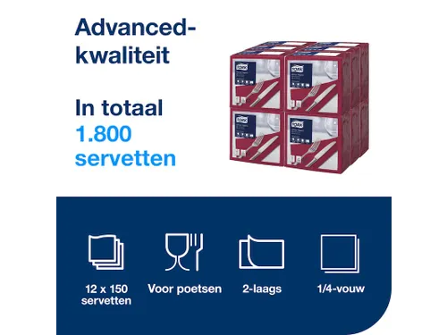 Tissue Servet 39x39cm 2-Laags 1/4 Vouw Burgundy 12x150st