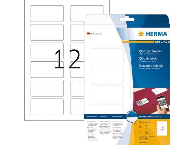 Uforenelig jubilæum hjerne Qr Code Etiket Herma 9643 80x40mm A4 300 Stuks Wit | HermaLabels.nl