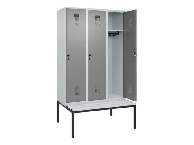 locker met bank,HxBxD 2120x1200x815mm,3vak,vak B 400mm,draaigrendel