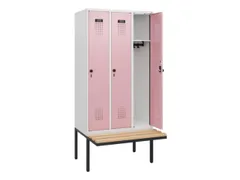 locker met bank,HxBxD 1950x900x815mm,3vak,vak B 300mm,draaigrendel
