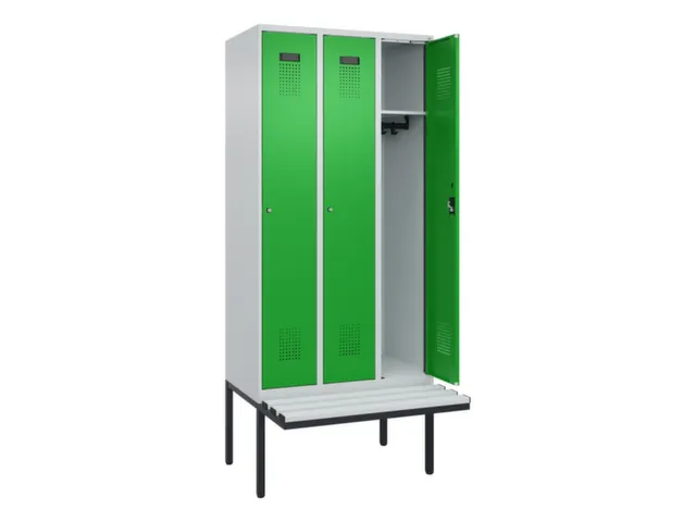locker met bank,HxBxD 2120x900x815mm,3vak,vak B 300mm,cilinderslot