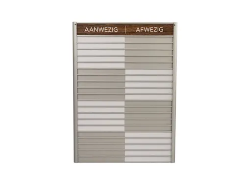 Menoor In-Uit bord 20 namen Aluminium Aanwezig/Afwezig donker Houtlook
