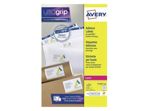 Etiket Avery L7160-250 63.5x38.1mm Wit 5250 Stuks