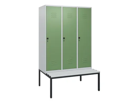 locker met bank,HxBxD 1950x1200x815mm,3vak,vak B 400mm,draaigrendel