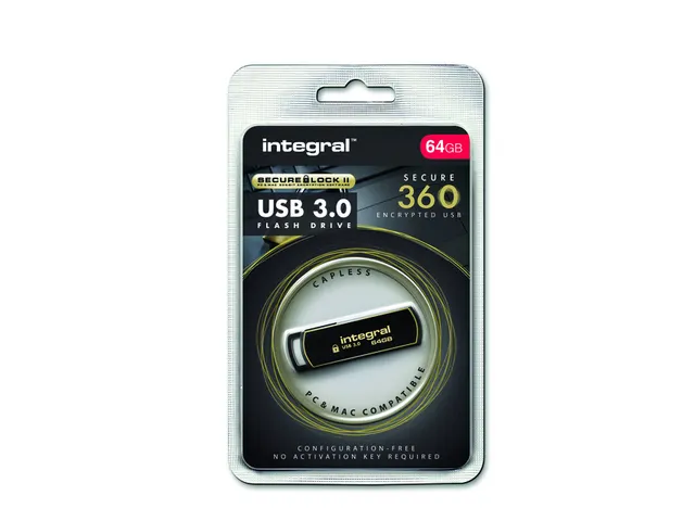 USB stick 3.0 Integral Secure 360 USB-A 64GB zwart