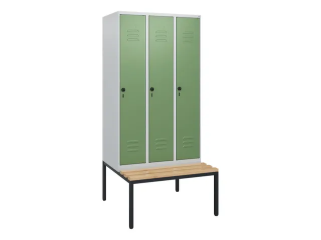 locker met bank,HxBxD 1950x900x815mm,3vak,vak B 300mm,draaigrendel