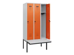 locker met bank,HxBxD 1950x900x815mm,3vak,vak B 300mm,draaigrendel