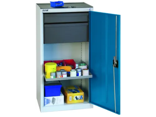 Gereedschapskast 1000x500x500mm 1legbord 2laden Ral7035 Front Ral5010