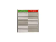 Menoor In-Uit bord 15 namen Aluminium Aanwezig/Afwezig Groen/rood