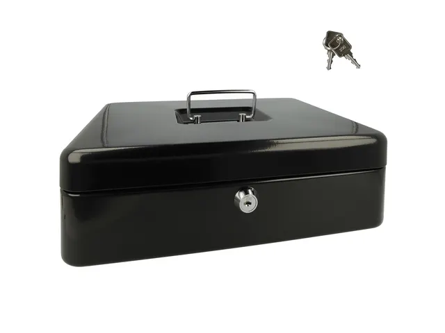 Geldkist Westcott 301x242x91mm zwart, kunststof inzet met 5 vakken