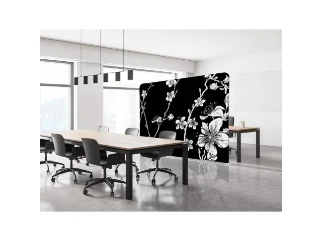 Cloison de séparation Textile 200x150cm Fleurs japonaises noir