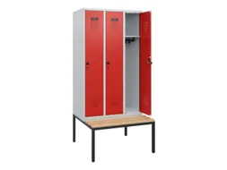 locker met bank,HxBxD 1950x900x815mm,3vak,vak B 300mm,draaigrendel