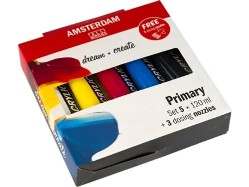 Acrylverf Primair 120 Ml, 5 Tubes + 3 Tuiten