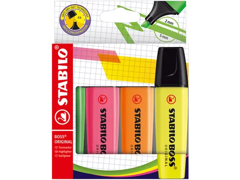 Markeerstift STABILO BOSS Original 70/4 assorti etui à 4 stuks