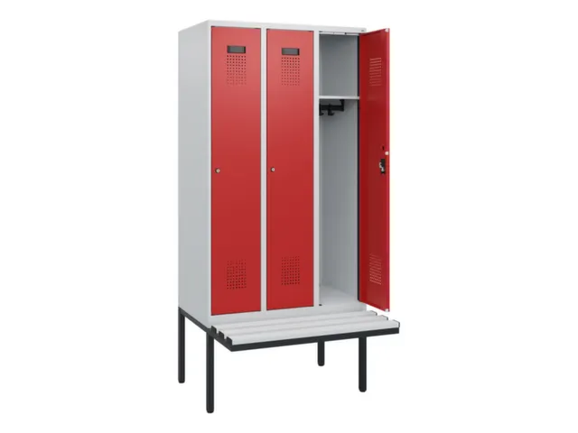 locker met bank,HxBxD 1950x900x815mm,3vak,vak B 300mm,cilinderslot