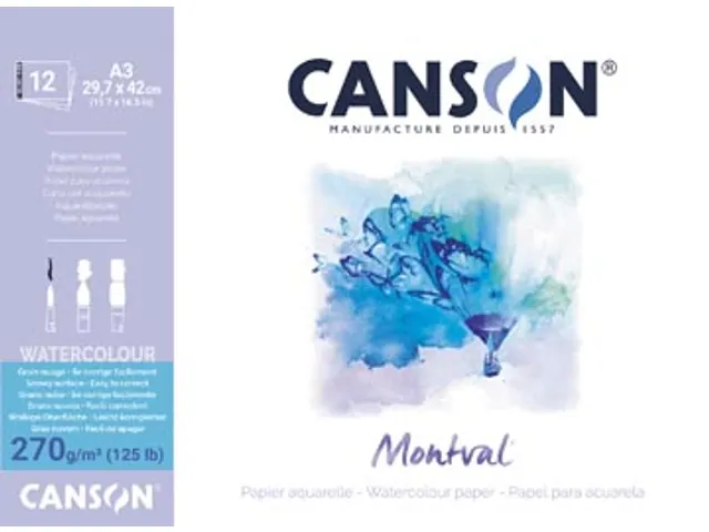 Montval aquarel wit grove korrel 270g/m²A4 12 vellen