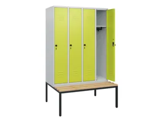 locker met bank,HxBxD 1950x1200x815mm,4vak,vak B 300mm,draaigrendel - 2