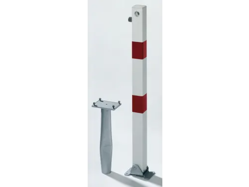 Afzetpaal Vierkant 70x70mm Omlegbaar Cilinderslot Wit/Rood
