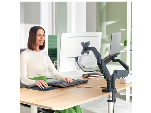 Monitor- en laptoparm Leitz Ergo ruimtebesparend dubbel donkergrijs