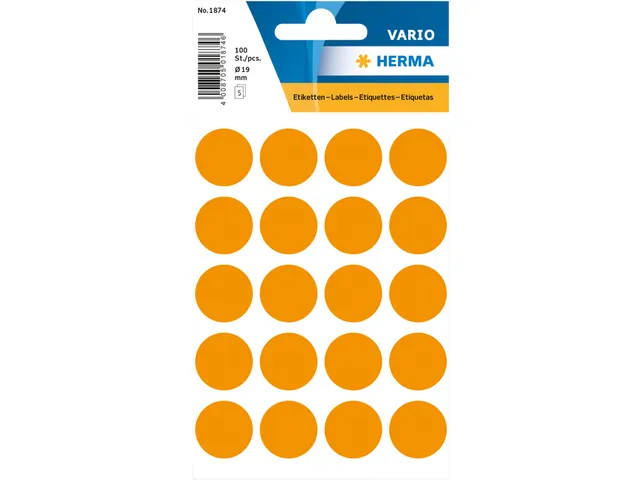 HERMA 1874 Multipurpose etiketten Rond 19mm Fluor Oranje 100 stuks