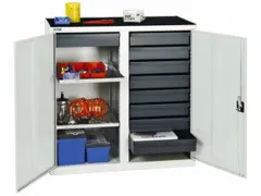 Materiaalkast 1000x1000x500mm 2legborden Uitschuifbaar 9laden Ral7035