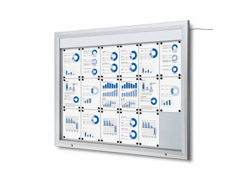 Outdoor mededelingenbord 18x A4 met logopaneel LED verlicht