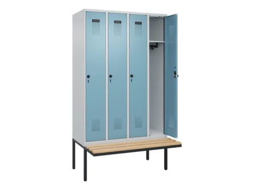 locker met bank,HxBxD 2120x1200x815mm,4vak,vak B 300mm,draaigrendel
