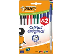 Balpen Bic Cristal medium assorti blister à 8+2 gratis