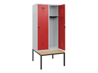 locker met bank,HxBxD 1950x800x815mm,2vak,vak B 400mm,draaigrendel - 1