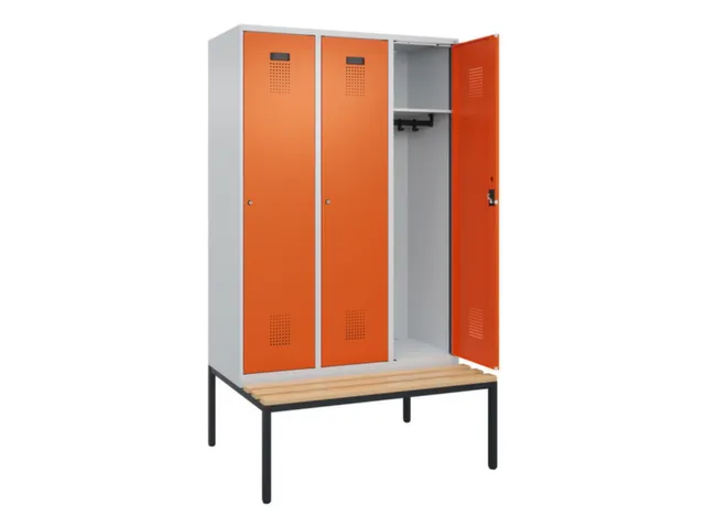 locker met bank,HxBxD 2120x1200x815mm,3vak,vak B 400mm,cilinderslot