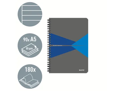 Notitieboek Leitz Office A5 lijn 180pag grijs Blauw
