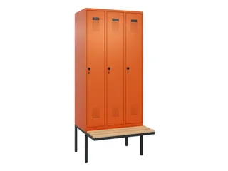 locker met bank,HxBxD 2120x900x815mm,3vak,vak B 300mm,draaigrendel - 2