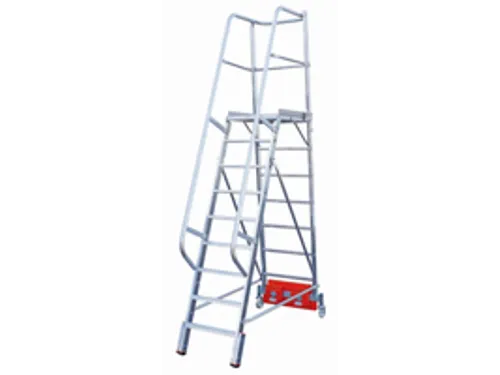 verrijdbare treden-platformladder,eenzijdig,9trede(n),stand H 2,1m