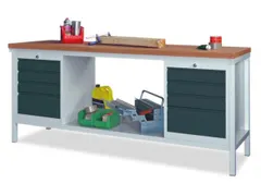 Werkbank 900x1500x700mm 8laden Frame/behuizing Ral7035 Front Ral5010