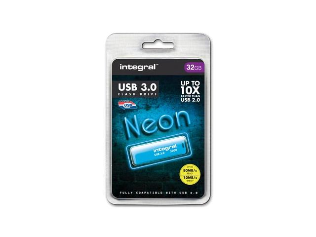 Neon USB 3.0 stick, 32 GB, blauw | USB-StickShop.nl